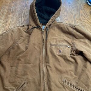 Carhartt Tan Hooded Jacket Sherpa Lined